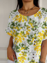 Casual Floral Cotton-Blend T-Shirt