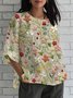 Crew Neck Loose Linen Blend Simple Shirt