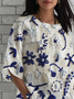 Loose Floral Crew Neck Casual Shirt