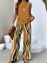 Striped Casual Crew Neck Regular Fit Two-Piece Set