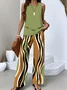 Striped Casual Crew Neck Regular Fit Two-Piece Set
