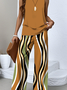 Striped Casual Crew Neck Regular Fit Two-Piece Set