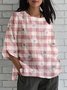 Linen Blend Crew Neck Casual Floral Shirt