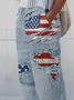 Women's  H-Line Straight Pants Daily Going Out Pants Blue Casual Printing America Flag Spring/Fall Pants