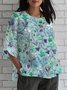 Crew Neck Loose Linen Blend Simple Shirt