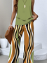 Striped Casual Crew Neck Regular Fit Two-Piece Set