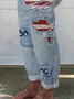 Women's  H-Line Straight Pants Daily Going Out Pants Blue Casual Printing America Flag Spring/Fall Pants