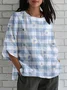 Linen Blend Crew Neck Casual Floral Shirt