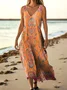 Boho V Neck Floral Dress With No