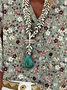 Women's Three Quarter Sleeve Blouse Spring/Fall Green Floral Printing V Neck Daily Going Out Casual Top