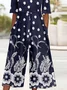 V Neck Vintage Gradient Pattern Loose Jumpsuit