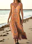 Boho V Neck Floral Dress With No