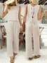 Plain Casual Crew Neck Two-Piece Set