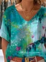 Vintage Gradient Pattern Cotton Crew Neck Blouse