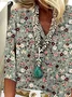Women's Three Quarter Sleeve Blouse Spring/Fall Green Floral Printing V Neck Daily Going Out Casual Top