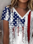 Women's Short Sleeve T-shirt Summer White Independence Day (Flag) Printing V Neck Daily Going Out Casual Top
