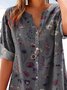 V Neck Cotton Casual Floral Shirt