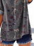 V Neck Cotton Casual Floral Shirt
