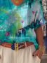 Vintage Gradient Pattern Cotton Crew Neck Blouse