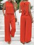 Plain Casual Crew Neck Two-Piece Set