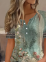 Women's Short Sleeve T-shirt Summer Green Floral Printing Crew Neck Daily Going Out Casual Top