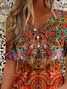 Women's Short Sleeve T-shirt Summer Orange Floral Printing Crew Neck Daily Going Out Casual Top