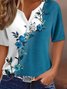 Women's Short Sleeve T-shirt Summer Blue Floral Printing Crew Neck Daily Going Out Casual Top