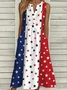 Loose Casual Notched Independence Day Dress