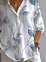 Women's Long Sleeve Shirt Spring/Fall White Floral Printing Shirt Collar Daily Going Out Casual Top
