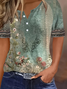 Women's Short Sleeve T-shirt Summer Green Floral Printing Crew Neck Daily Going Out Casual Top