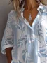 Women's Long Sleeve Shirt Spring/Fall Blue Floral Printing Shirt Collar Daily Going Out Casual Top