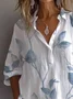 Women's Long Sleeve Shirt Spring/Fall White Floral Printing Shirt Collar Daily Going Out Casual Top
