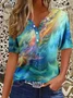 Women's Short Sleeve T-shirt Summer Blue Abstract Printing Crew Neck Daily Going Out Casual Top