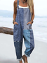 Women's H-Line Overall Square Neck Daily Going Out Casual Printing Striped Spring/Fall Long Jumpsuit Romper