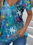 Gradient Pattern Loose V Neck Casual T-Shirt