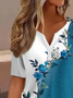Women's Short Sleeve T-shirt Summer Blue Floral Printing Crew Neck Daily Going Out Casual Top