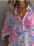 Women's Long Sleeve Shirt Spring/Fall Pink Floral Printing Shirt Collar Daily Going Out Casual Top