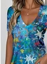 Gradient Pattern Loose V Neck Casual T-Shirt