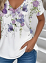 Floral Simple V Neck T-Shirt