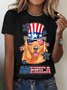 Golden Retriever American Flag Hat Glasses 4th of July Dog Cotton T-shirt
