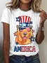 Golden Retriever American Flag Hat Glasses 4th of July Dog Cotton T-shirt
