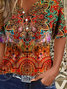 Women's Short Sleeve T-shirt Summer Orange Floral Printing Crew Neck Daily Going Out Casual Top