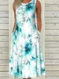 V Neck Cotton Casual Floral Dress With No