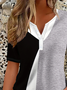 Women's Short Sleeve T-shirt Summer Grey Contrast Stitching Printing Crew Neck Daily Going Out Casual Top