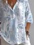Women's Long Sleeve Shirt Spring/Fall Blue Floral Printing Shirt Collar Daily Going Out Casual Top