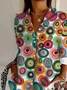 Women's Long Sleeve Shirt Spring/Fall As Picture Abstract Buckle Shirt Collar Daily Going Out Casual Top