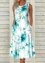 V Neck Cotton Casual Floral Dress With No
