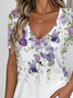 Floral Simple V Neck T-Shirt