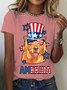 Golden Retriever American Flag Hat Glasses 4th of July Dog Cotton T-shirt
