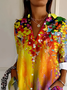Women's Long Sleeve Shirt Spring/Fall Yellow Floral Buckle Shirt Collar Daily Going Out Casual Top